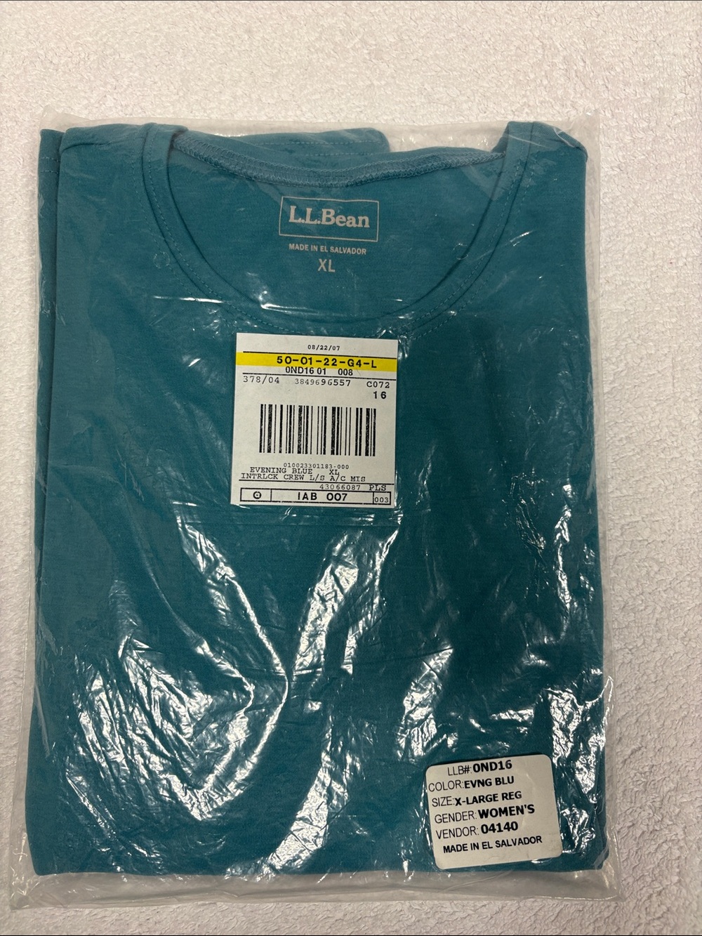 L.L. Bean interlock crew long sleeve cotton tee evening blue women’s xl